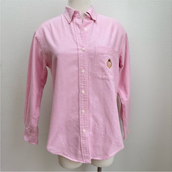 Ralph Lauren Vintage Oxford Shirt Crest 90s Button Down Blouse Pink Size Small 4 - Picture 2 of 14